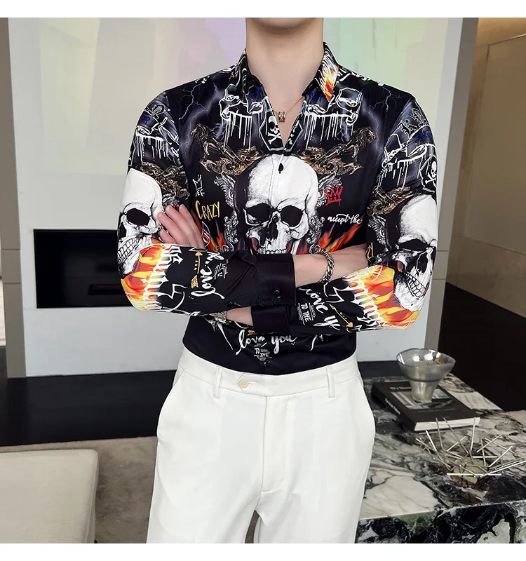 American style hot selling new Men's shirt 3D skull print shirt fashionable Men's personalized casual long sleeved shirt S-5XL