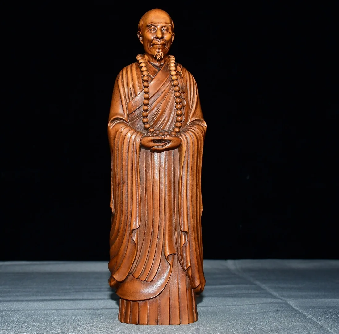 Folk Collection Old Boxwood Master Hongyi Master monk Amitabha Buddha Worship Hall Town house Wenfang Ornaments Town house