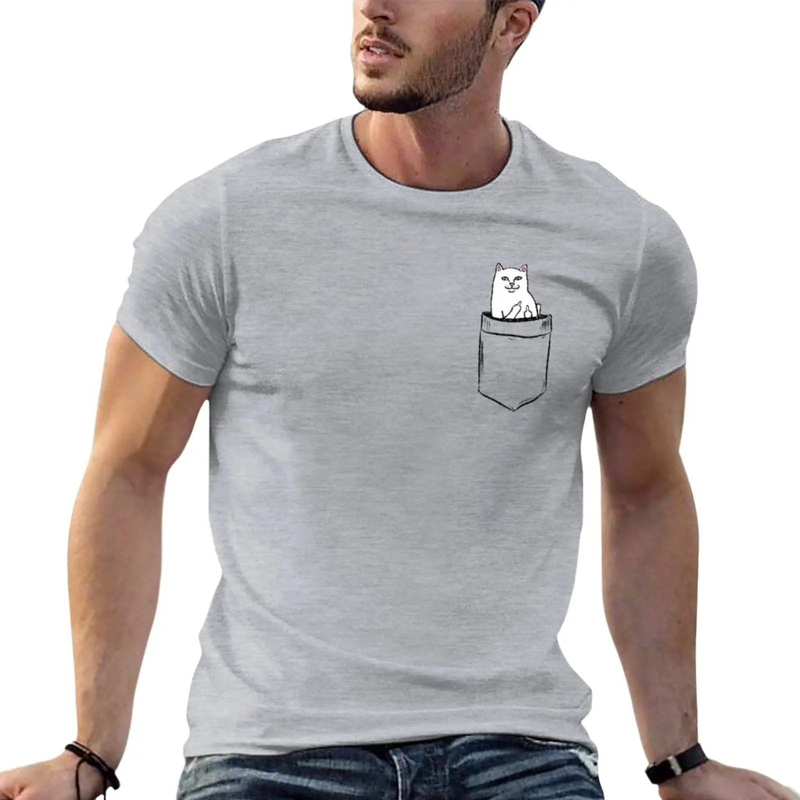 

Pocket Cat Bird T-Shirt customs tops heavyweights sports fans Men's t shirts