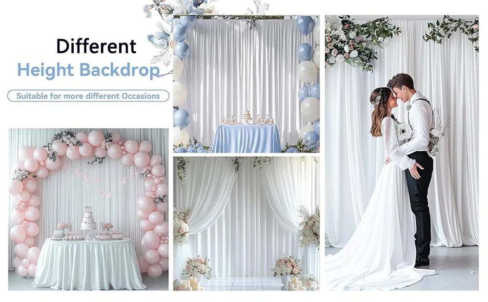 Weißer Hintergrundvorhang, nicht transparent, knitterfrei, Polyester-Fotografie-Hintergrundbehang für Hochzeit, Babyparty, Geburtstag – Detail 6