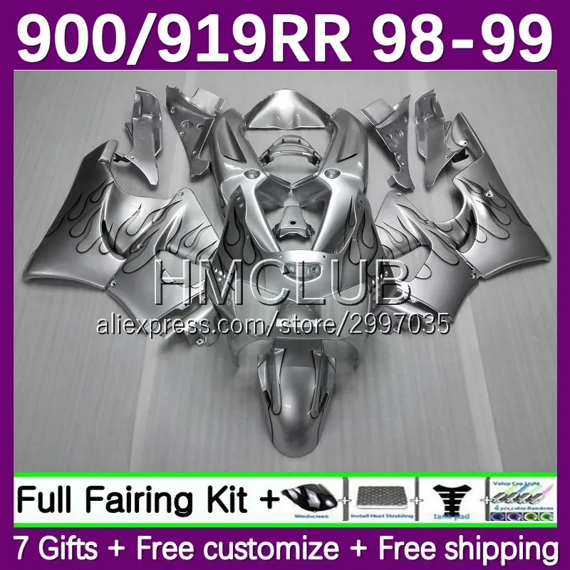 Fairing silvery blk Kit For HONDA CBR900RR CBR 919RR CBR919RR 1998 1999 16No.23 CBR900 CBR 919 RR CC 900RR CBR919 RR 98 99 Body