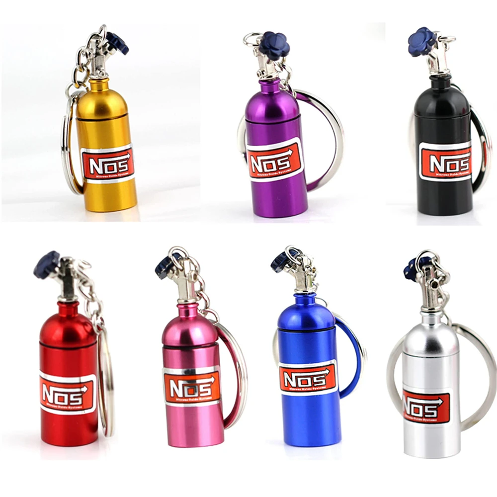 Creative Mini Nos Nitrogen Bottle Keychain 7Colors Pill Box Storage Key Ring for Women Men Car Handbag Phone Case Pendent Gifts