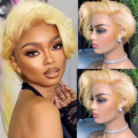 180% Density Curly Bob Pixie Cut 13x4 Lace Frontal Wavy Wigs Virgin Human Hair Soft Natural Look Easy Style Comfort