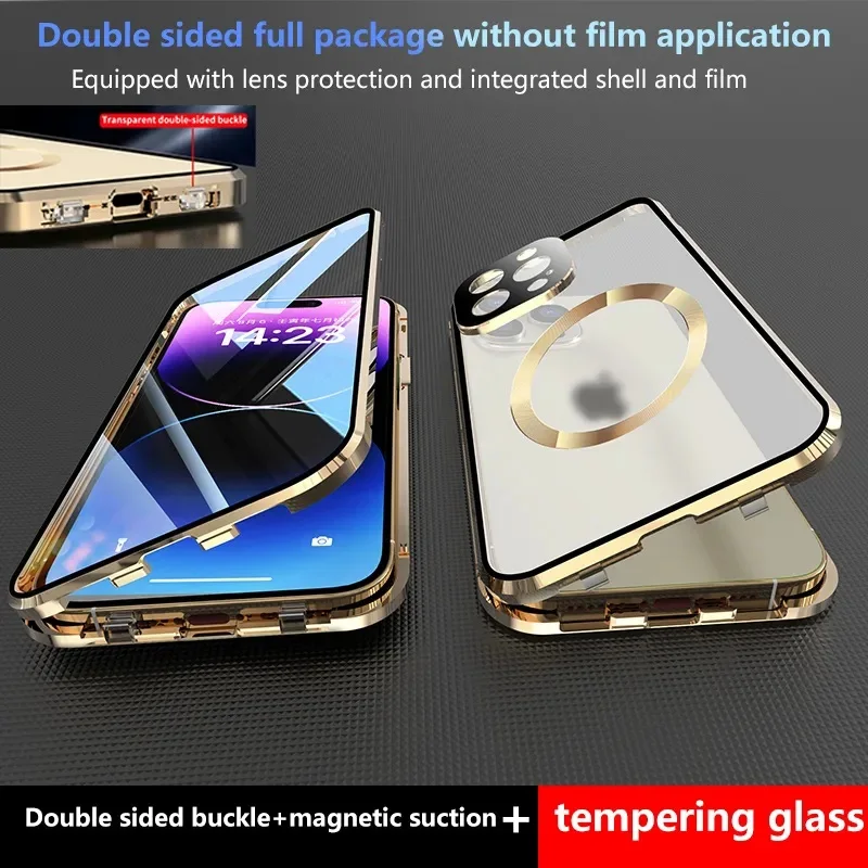 Lens Protection Magnetic Ring 360 Degree Protection For iPhone 16 15 13 13 14 Pro Max Glass PC Backplate Double Sided Phone Case