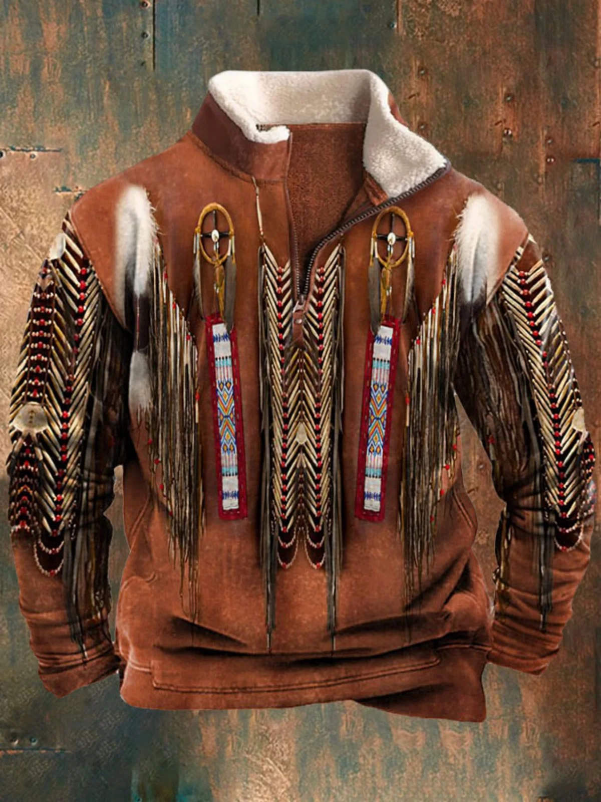 Abrigo estampado para hombre, moderno con cuello largo y media cremallera, chaqueta informal, adecuado para otoño e invierno.