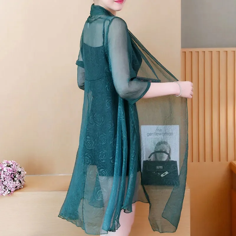 Thin Chiffon Windbreak 2023 New Womens Summer Outerwear Cardigan Loose Sunscreen Shawl Coat Air-Conditioned Shirt Elegant