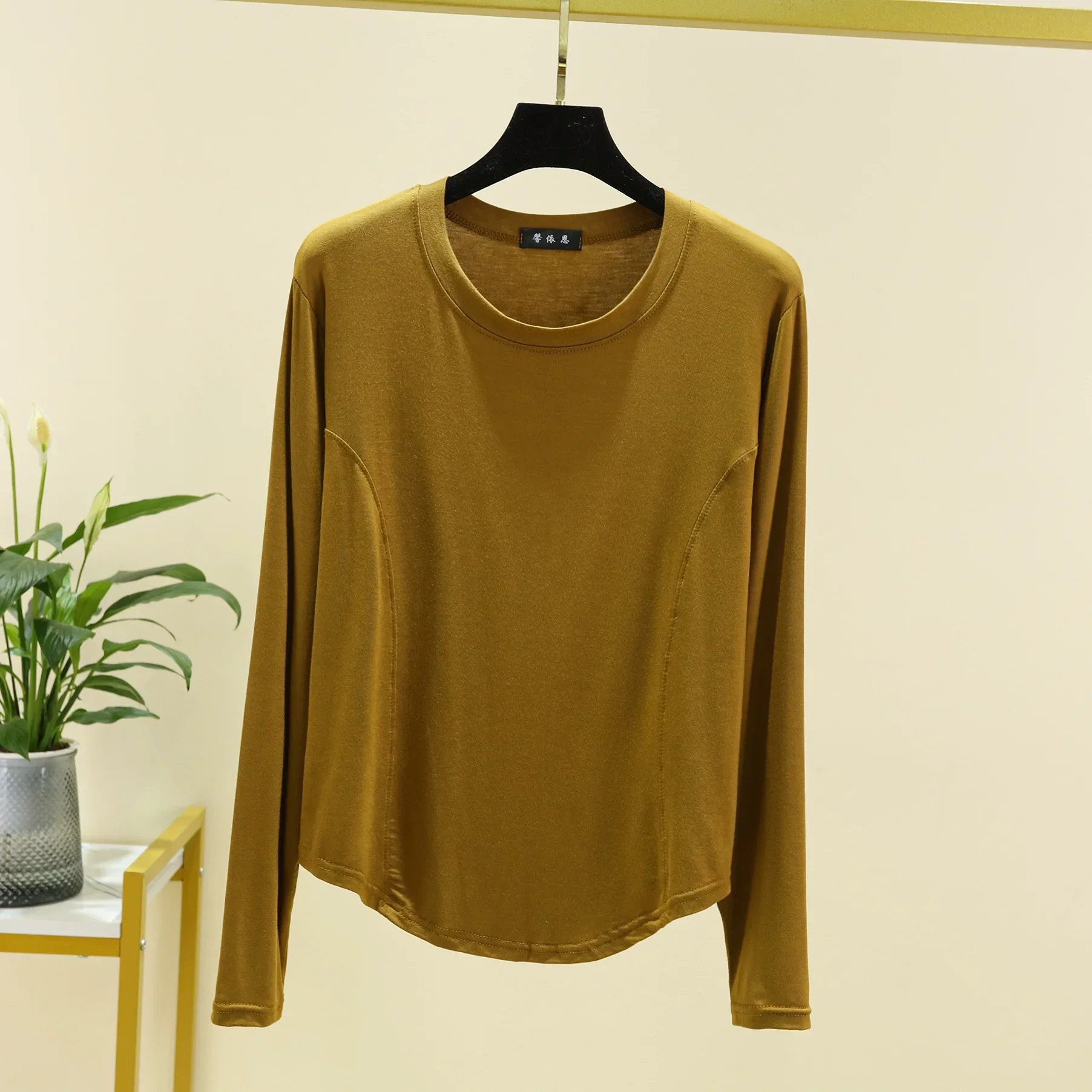 2026 Spring and Autumn New Women\'s Single-piece Pajamas Modal Large Round Neck Long Sleeve T-shirt Top Thin Style with Home Wear