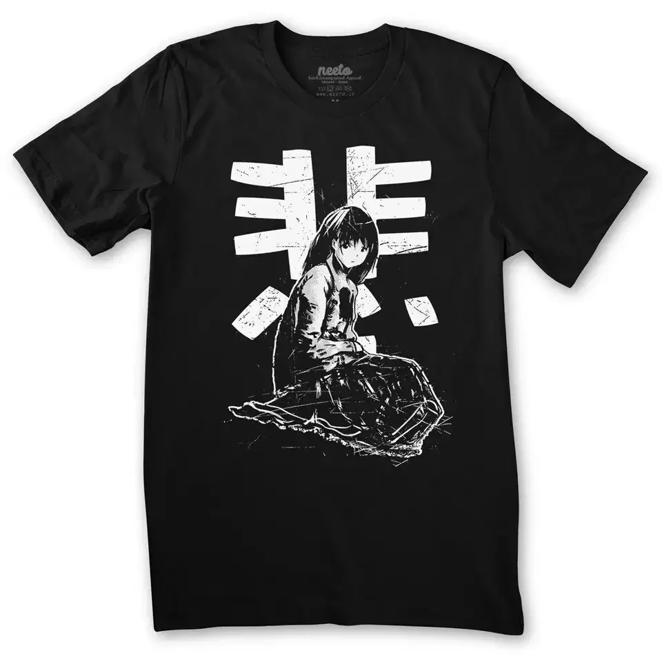 Anime T Shirt Sad Girl Manga Aesthetics Men Sizes Hand Screenprinted