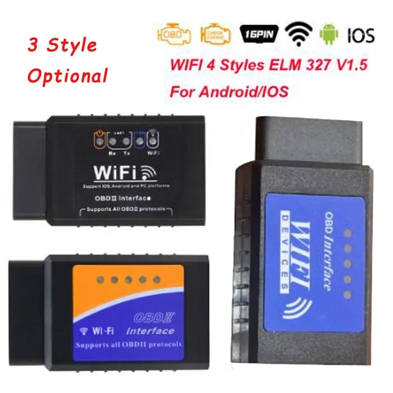 

Автомобильный диагностический сканер ELM 327 V1.5 OBD2, Wi-Fi, для IOS/Android