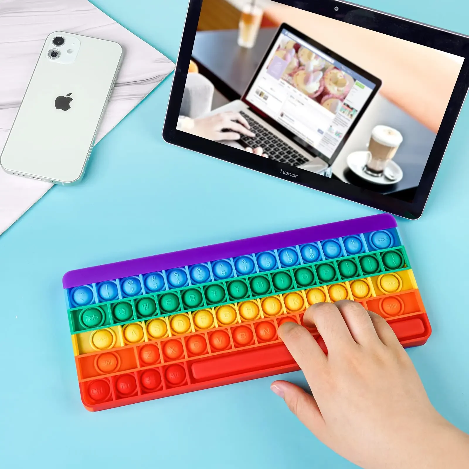 Mainan Keyboard Fidget gelembung dorong Pop pelangi mainan Keyboard Multi Warna untuk Desktop anak-anak mainan anti stres