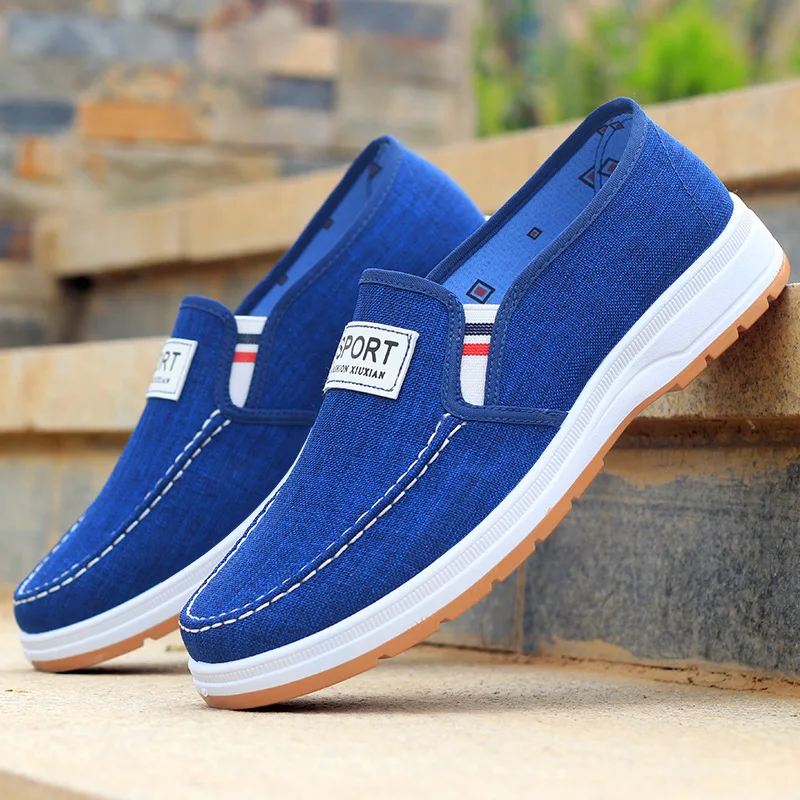 Summer Men One Step On Canvas Casual Shoes Comfort Soft Sole Elderly Walking Shoes Lightweight Non Slip Work Driving Loafers
