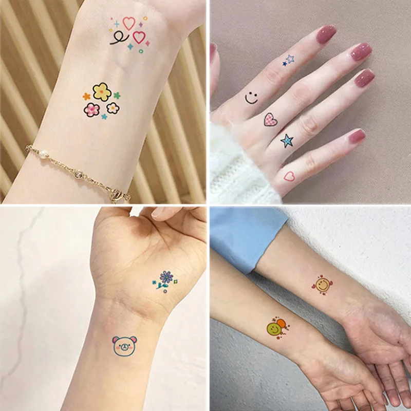 30pcs Korean Style Cartoon Tattoo Sticker Sexy Temporary Color Cute Tattoo Sticker Finger Neck Wrist Leg Shoulder Tattoo Sticker