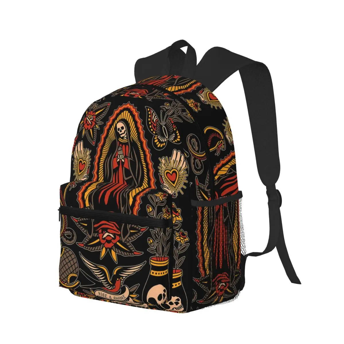 

Tattoo Skull And Floral With Rise From Ashes Quote Student Backpack School Bag Daypack for Boys Girls Bookbag Shoulder Bags