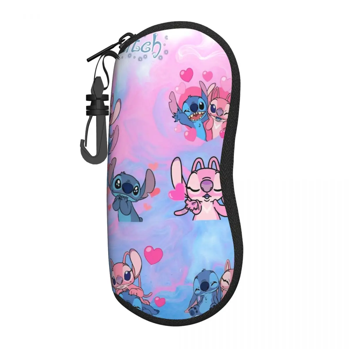 Kawaii Stitch And Angel Glasses Case Cover Cartoon Comic Sunglasses Case Pocket Eyewear Accessory Key Chain Eyeglass Protector