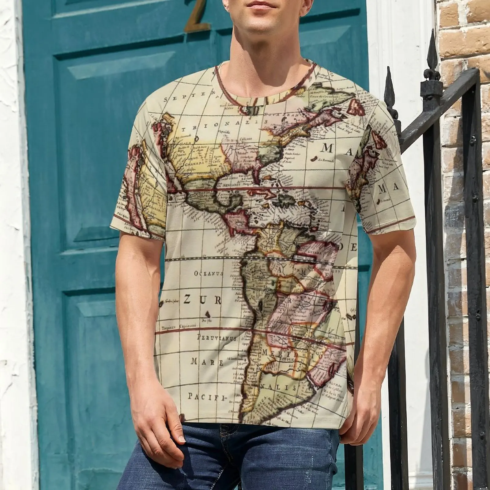 Map of The Americas T Shirt For Male Vintage Custom O Neck T-Shirts Premium Popular Clothing Short Sleeves Oversized Tee Shirt