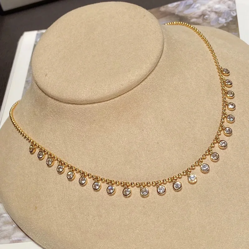 Ins Retro Bubble Diamond Fringed Necklace, Round Bead Chain, Exquisite Collar Chain, Unique Design, Women's Jewelry