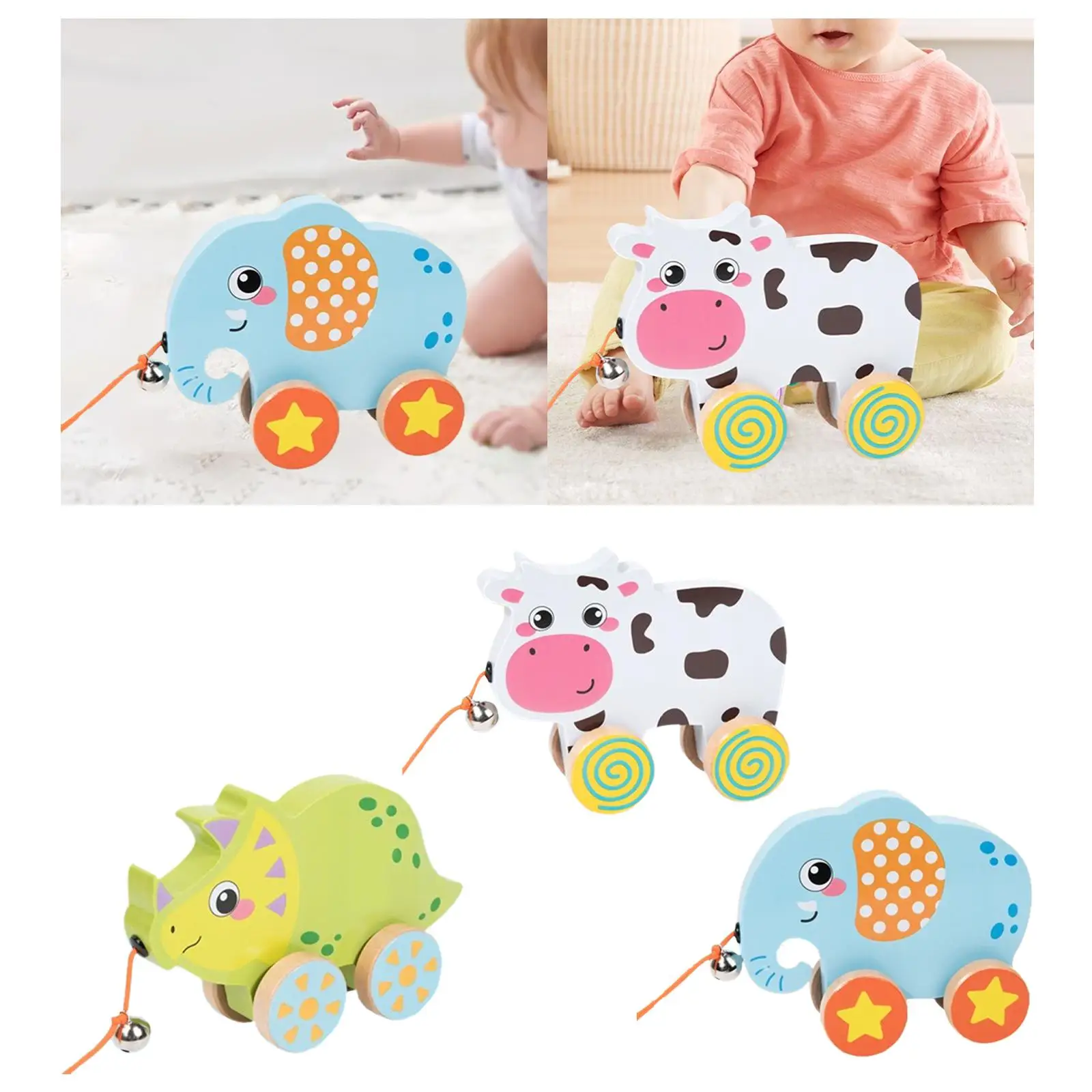 Animal Pull Toy for , Wooden Wheel Design, Ideal for Early Development