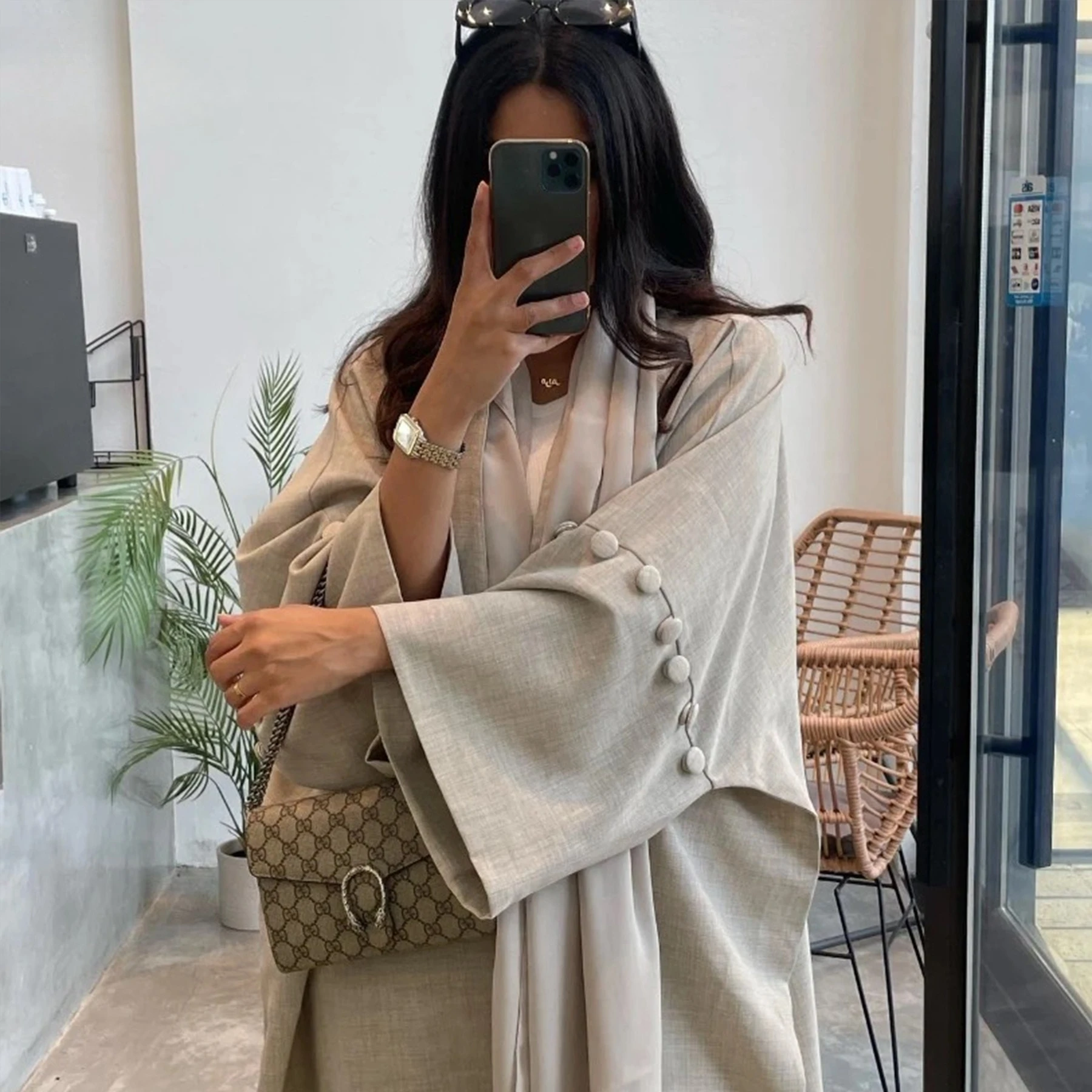 

2025 Arabic Abaya Button Cardigan Muslim Dress Dubai Luxury Plain Abayas for Women Islamic Party Outfit Loose Turkey Kaftan Robe