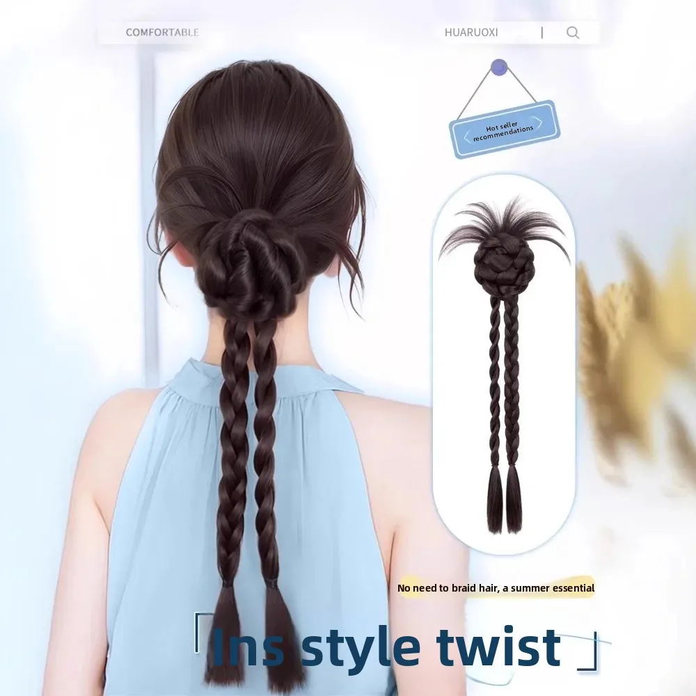المرأة وهمية ضفائر شعر الصيف كسول الدجاج ريشة زهرة مشبك للرأس الملتوية كعكة الضفائر وصلات شعر ذيل الألياف الآسيوية
