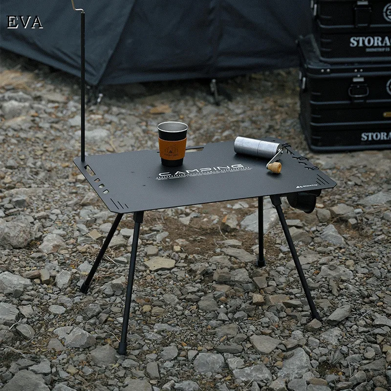 

Aluminum Alloy Folding Table with 2 Lamp Stands Camping Portable Lightweight Picnic Table Outdoor Tables Furniture Tourist Table