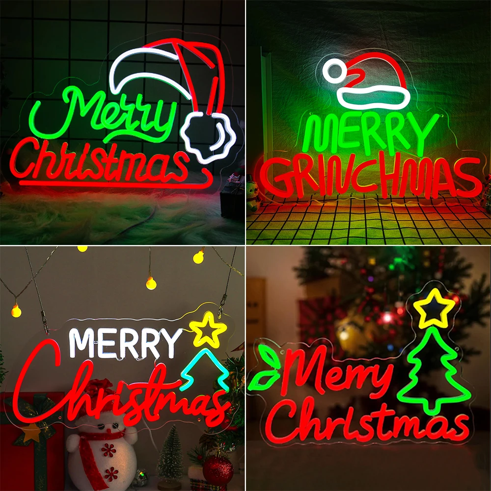 

Merry Christmas Neon Sign For Room Decoration Led Lights Dimmable Bedroom Home Party Shop Xmas Lamps For Wall Decor USB Powered