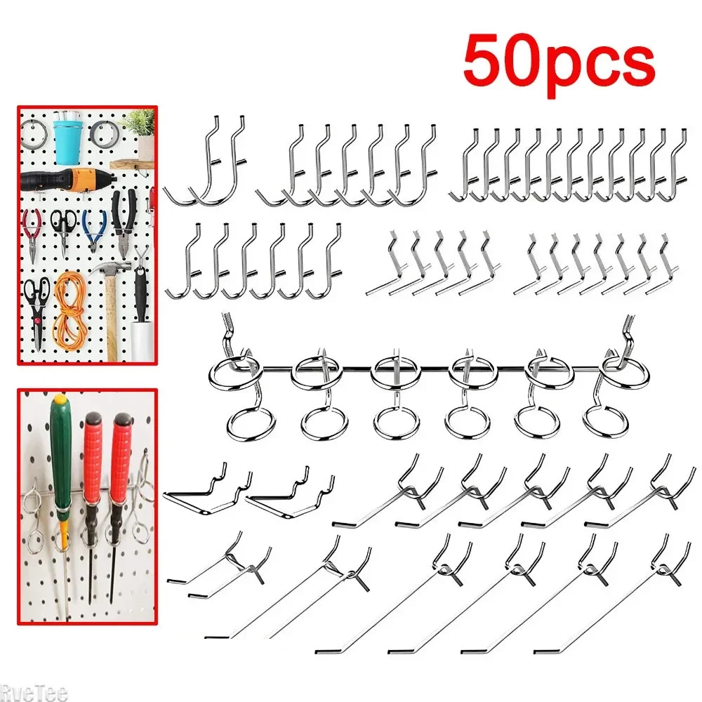 

50pcs Pegboard Hooks Pegboard Assortment Hook Set Metal Workshops Assortment Tools Wall Holders Storage Peg Shelving Hooks