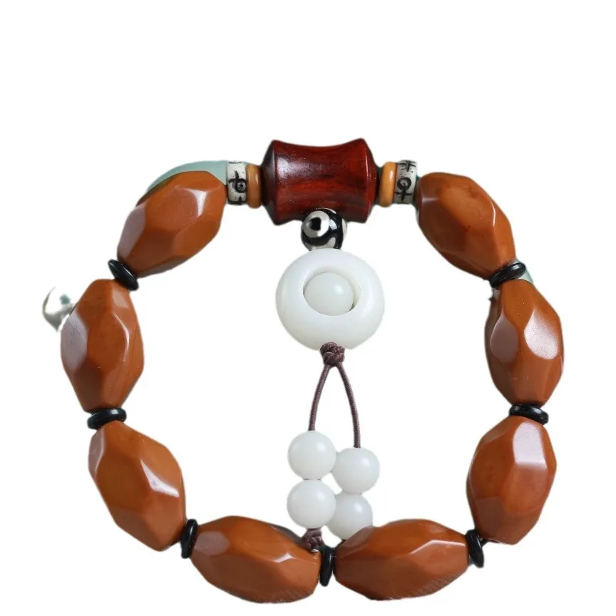 Exquisitely Carved Olive Pit Carving Sixteen-Sided Rhombus Bracelet Fortune Turning Rosary Wenwan Jewelry