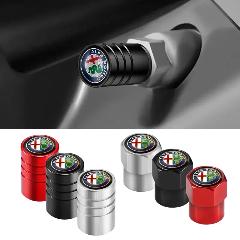 4Pcs Colour Metal Car Wheel Tire Valve Caps Stem Covers Accessories For Alfa Romeo 4C 159 Spider Giulia Giulietta 8C Car Styling