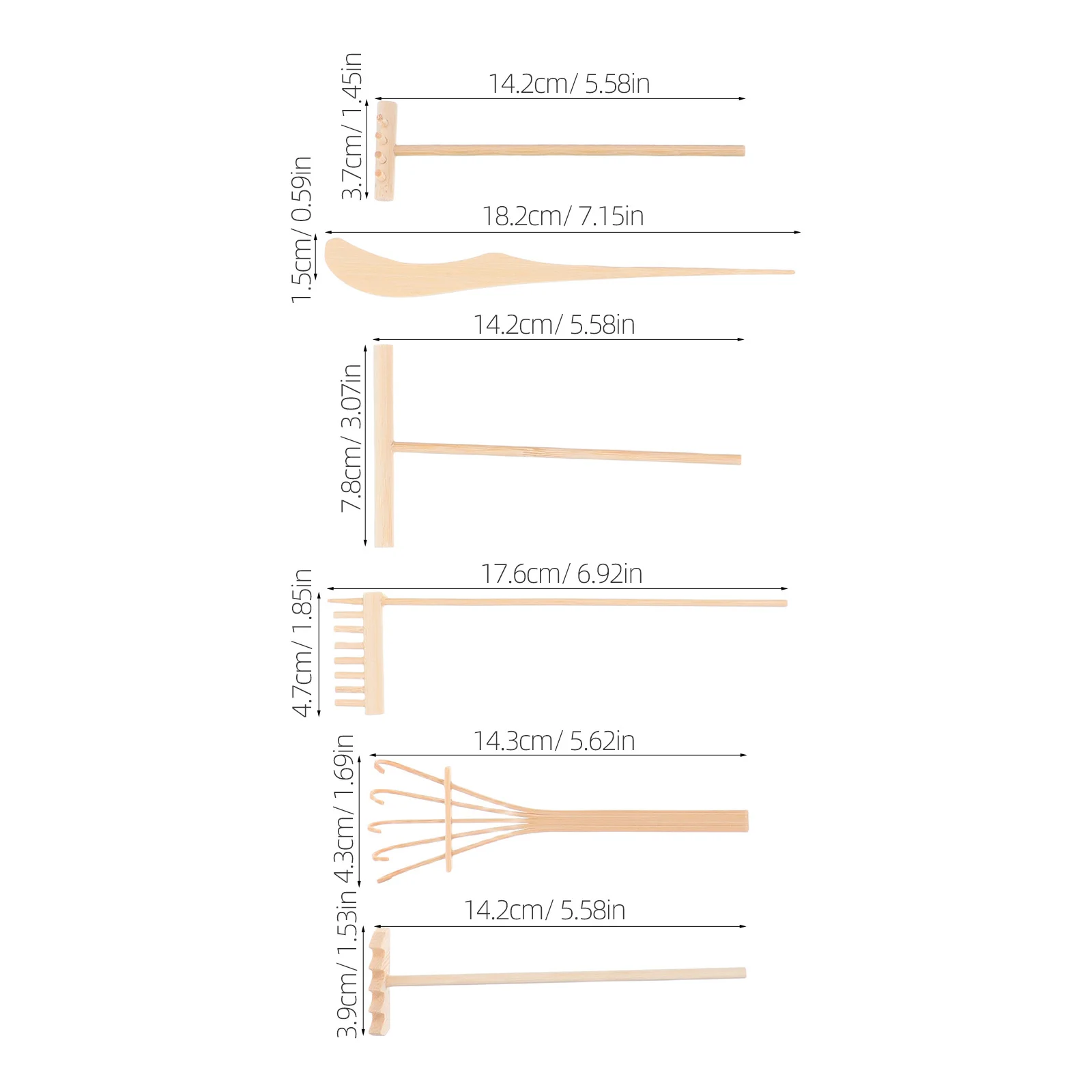 1 ensemble d'outils de râteau de jardin Zen, Mini râteaux à sable, Kit de plateau en bois pour la pleine conscience, soulagement du Stress, intérieur et extérieur, jardin de roche Miniature