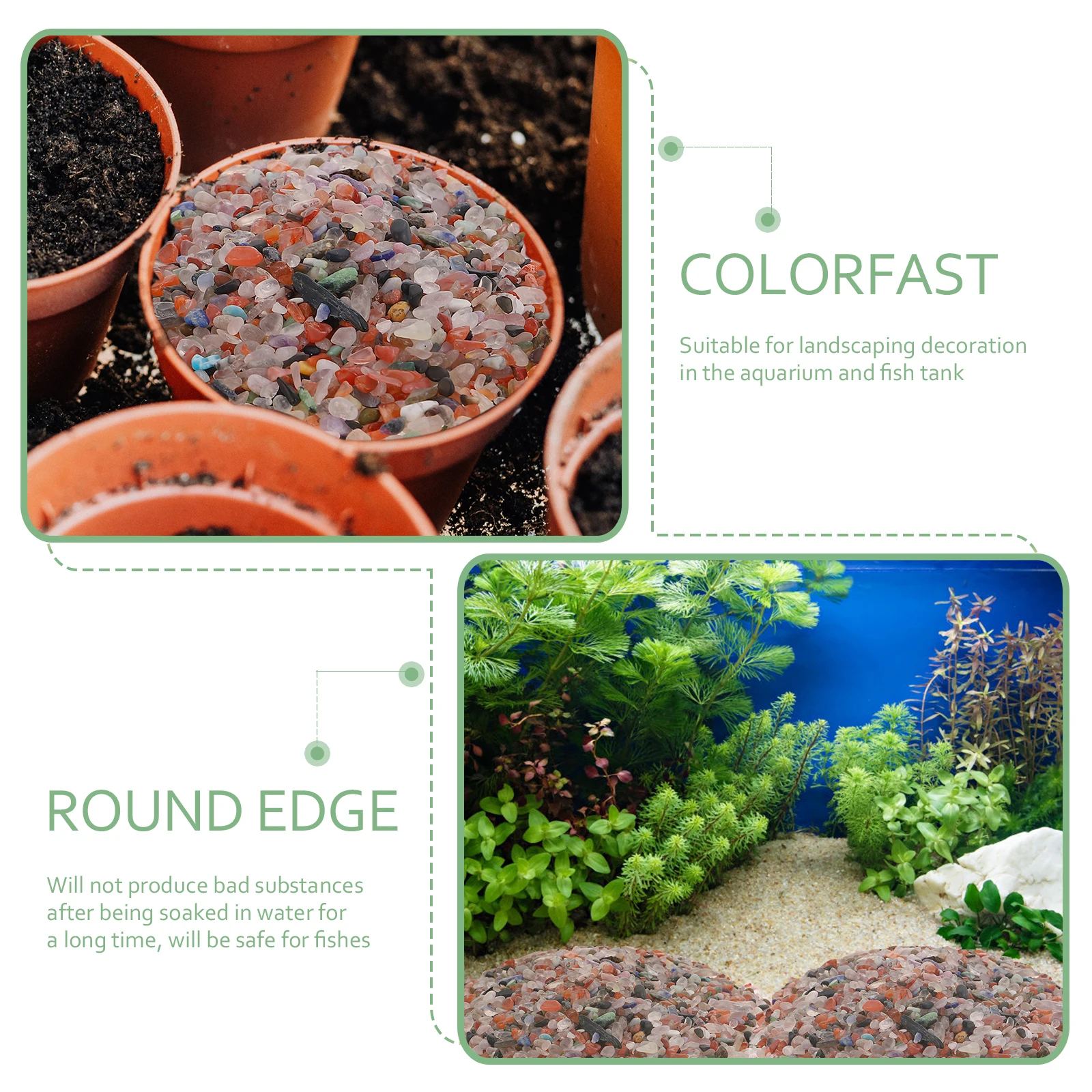 Pedras de aquário de cascalho de cristal colorido, design fresco e chique, seguro, não tóxico, à prova d'água, decoração para tanque de peixes, paisagem, brilho no