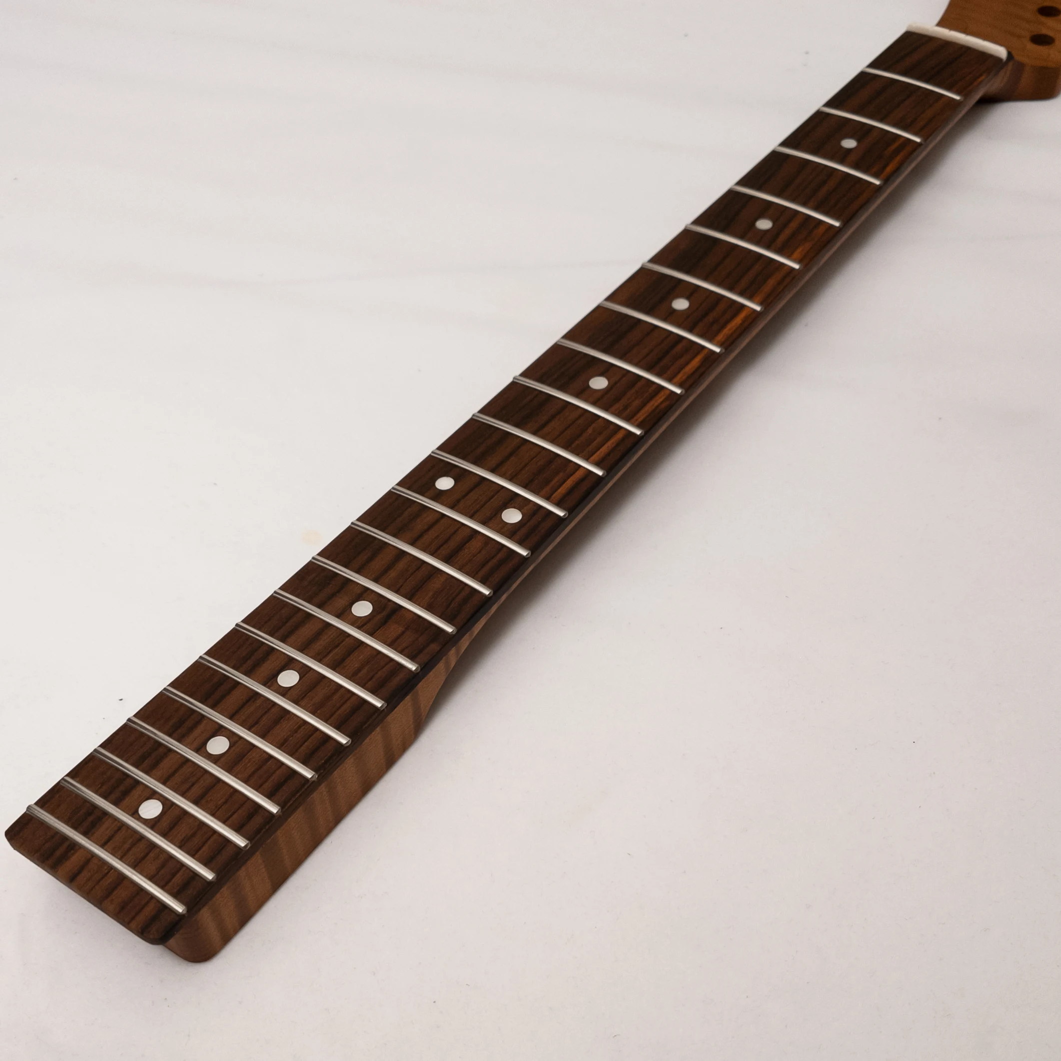 

Left Handed Electric Guitar Neck Roasted Maple Tiger Flame Rosewood Fingerboard 25.5" Scale 22 Frets Modern C 9.5 Radius