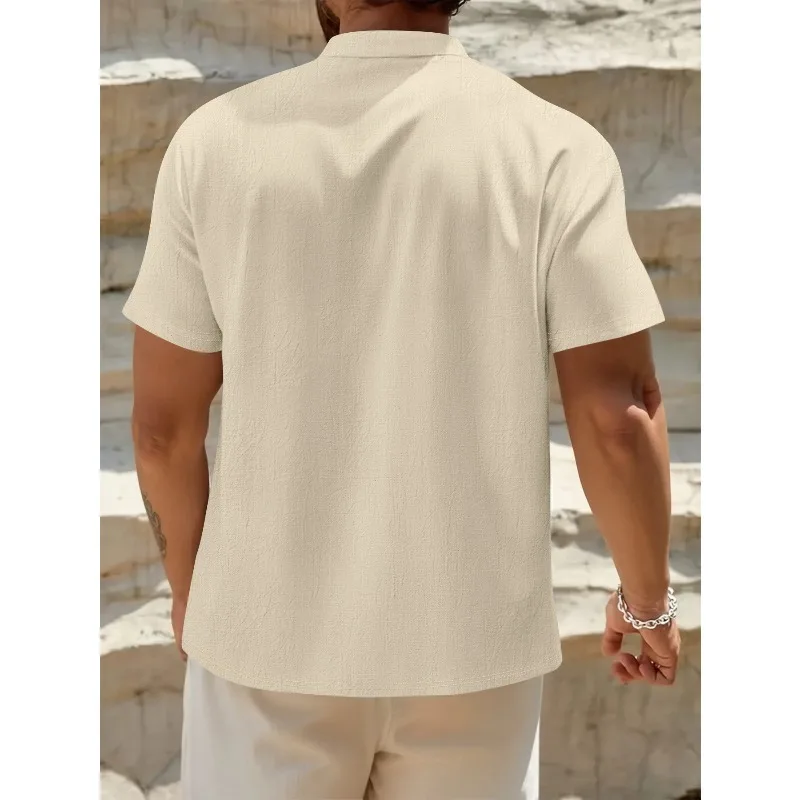 The New Men's Cotton and Linen Short-sleeved T-shirt Is Available in Multiple Colors Cross-border Business Casual Fashion Top