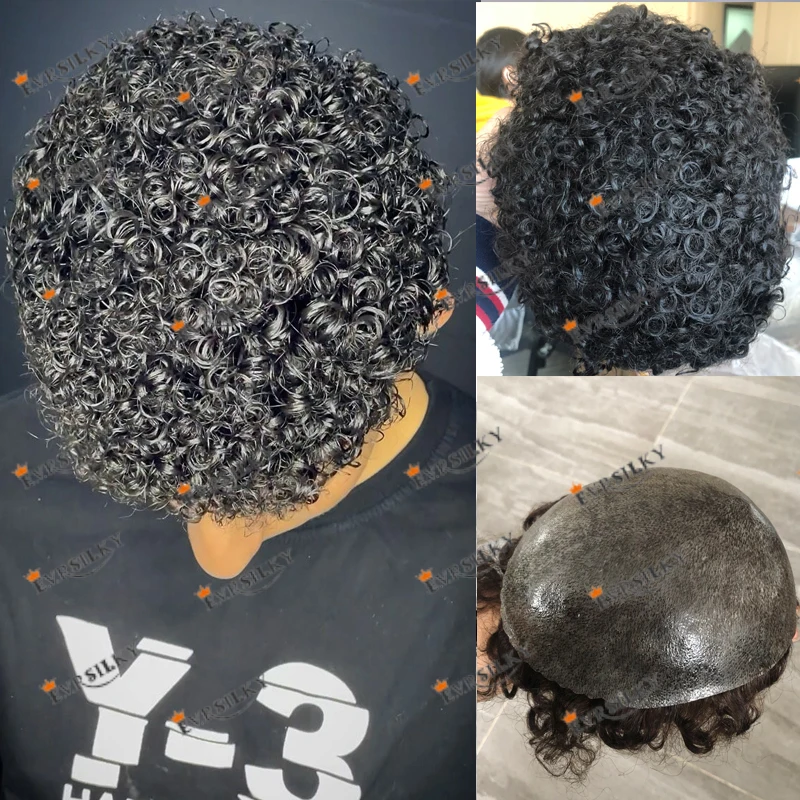 

Super Durable African American Black Man Human Hair Prosthesis Capillary System 12mm Jerry Curly Man Hair Pieces Breathable Unit