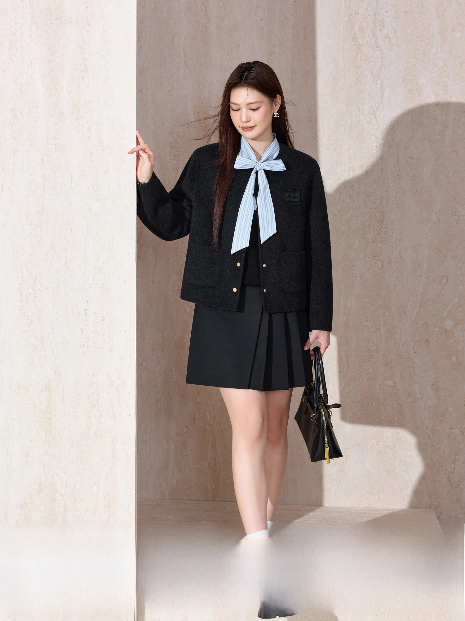 

Blue Language Large Size Woolen Double-Faced Tweed Coat Women's Winter New ort Sle Small Fraance Wind Woolen Coat