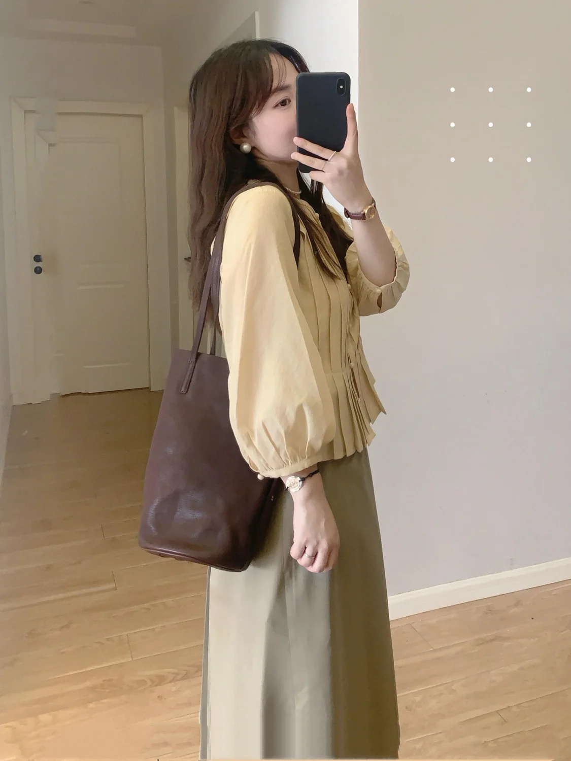 

Long Sleeve Shirts Womens Chiffon Button-Up Tops Tied Waist Ruffled Hem Autumn French Chic Office Lady Workwear Looks