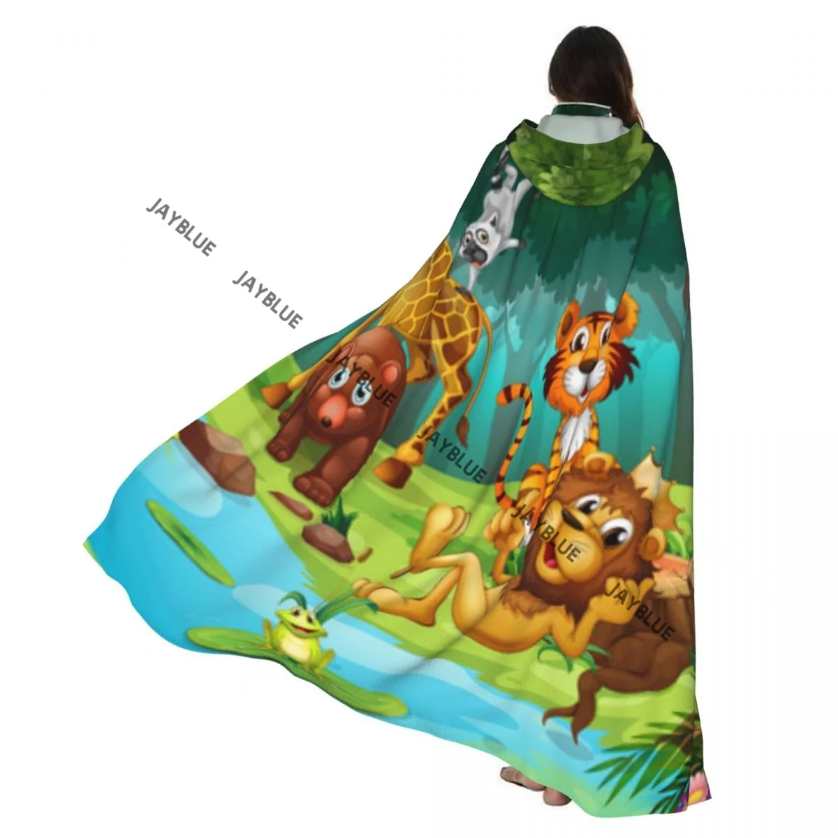 

Длинный плащ-накидка с капюшоном и принтом животных, живущих в лесу, осенняя толстовка-худи