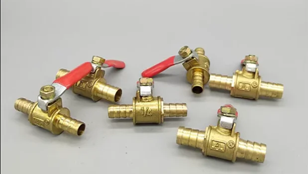 red handle small Valve 6mm-12mm Hose Barb Inline Brass Water Oil Air Gas Fuel Line Shutoff Ball Valve Pipe Fittings