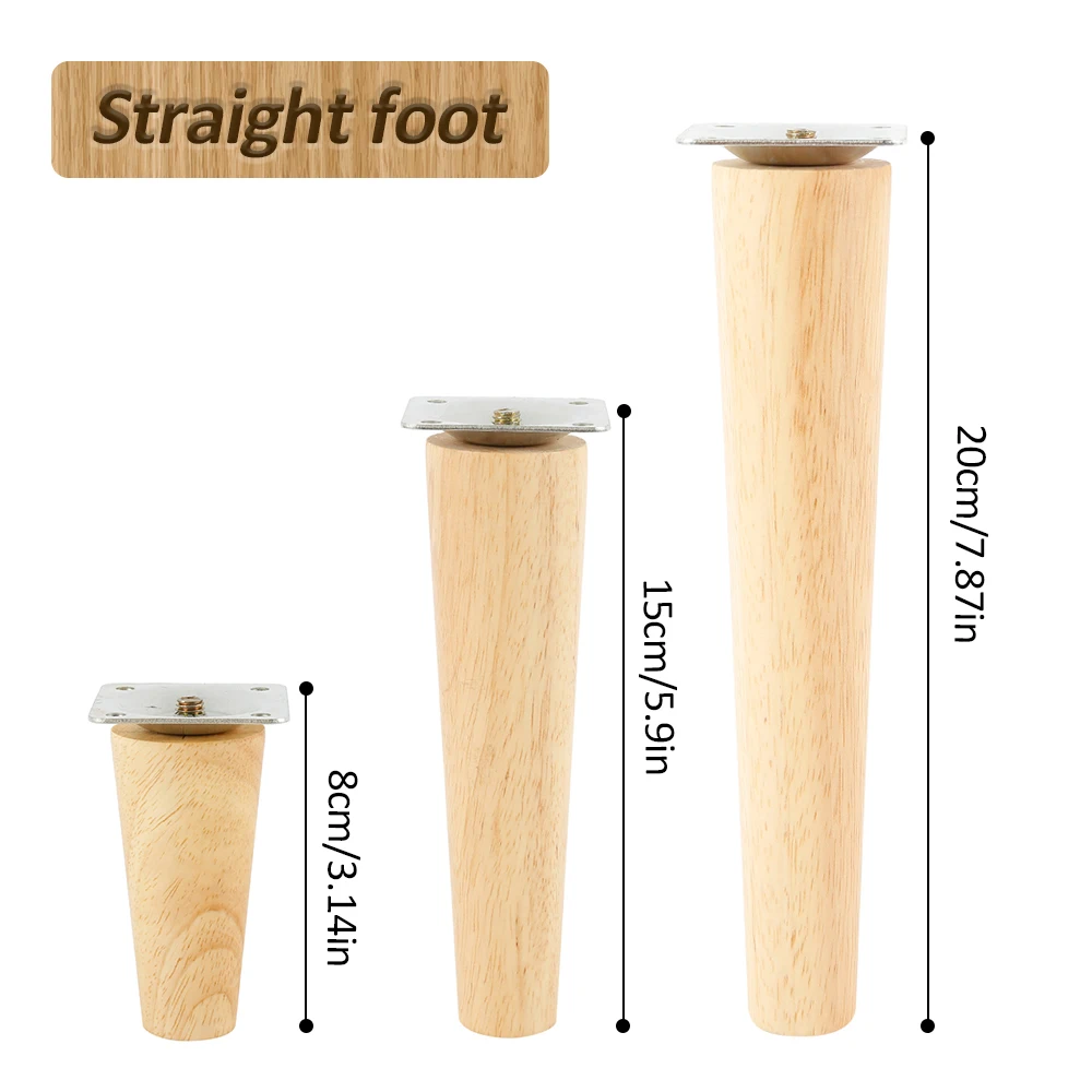 4 pièces pieds ronds en bois massif, pieds de table basse, pieds de canapé, table, support d'armoire TV, pieds stables, capuchons de pieds de chaise, inclinés/droites