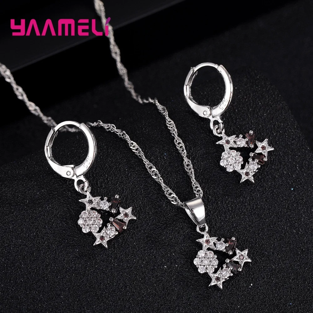Schönes Geschenk für Freundschaft fein Sterling Silber österreich ischen Kristall Sterne Anhänger Halskette Ohrringe Kette Hochzeit Schmuck Set