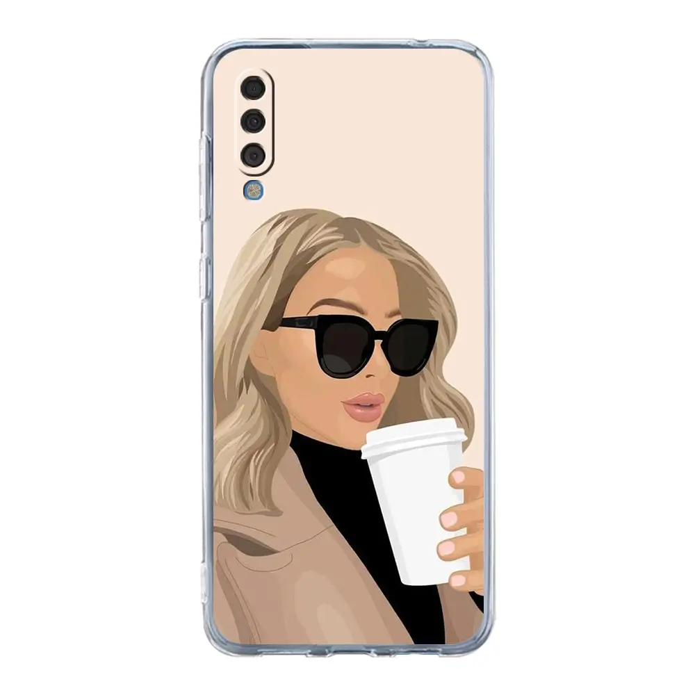 حافظة لهاتف سامسونج A26 A36 A56 A54 A52 A50 A70 A40 A12 A14 A16 A22 A24 A42 A34 A32 5G A04s A06 5G غطاء فتاة بوس أنثى القهوة