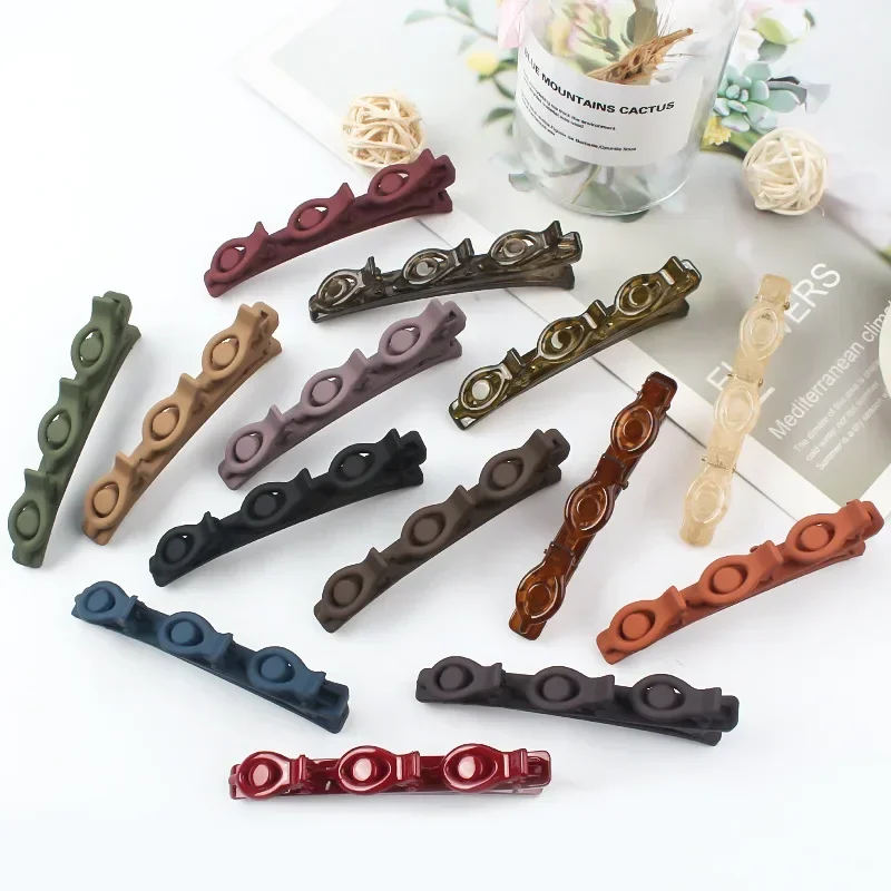 Solid Color Braided Hair Clips Korean Fashion Duckbill Hairpins with 3 Small Clips Rhinestones Girls Bangs Clip Styling Barrette