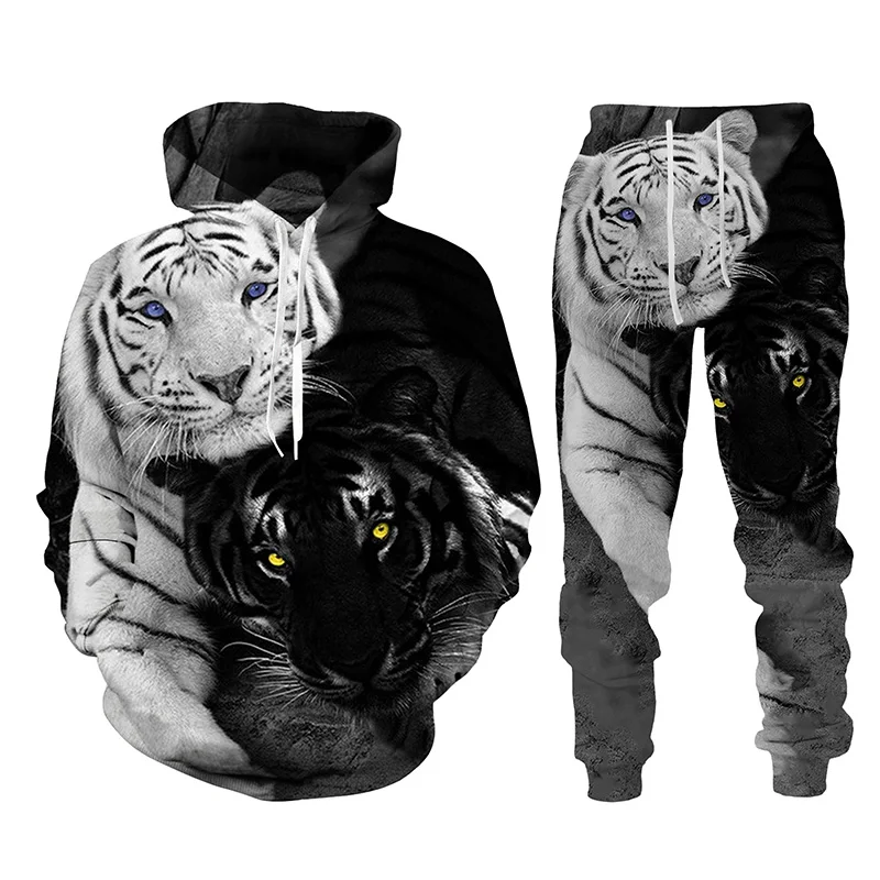 Tigre Animal masculino 3D conjunto de treino impresso, moletom e calças casuais, moda outono e inverno, terno vestuário masculino, streetwear,