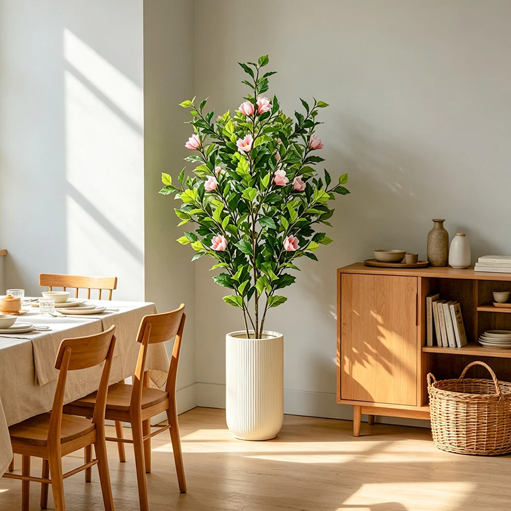 100-130cm Künstliche Hibiskus-Pflanzen, Künstliche Ficus-Zweige, Plastik-Yulania-Blätter, Künstliche Banyan-Bäume für Heim-, Garten- und Partydekoration