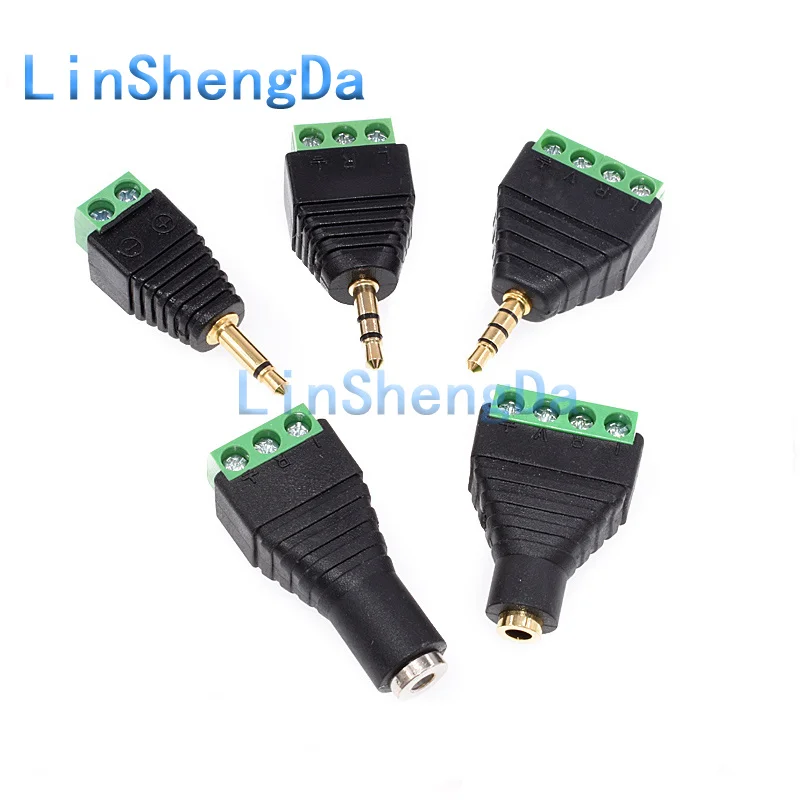 10pcs Solderless 3.5MM gold-plated dual channel audio headphone plug stereo adapter green terminal