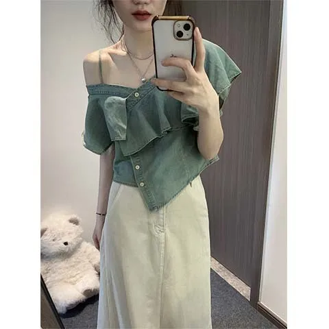 

Short Sleeve Shirts Womens Jacquard Balloon Pintuck Tunic Cute French Preppy Artistic Student Youthful Girlish Modern