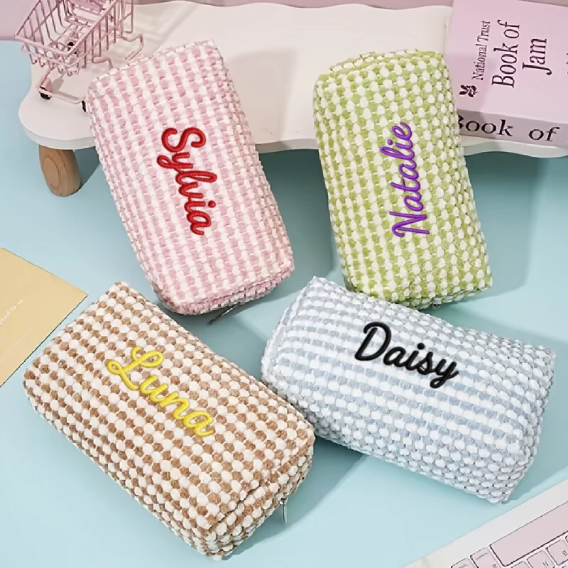 Personalized Embroidered Cosmetic Bag with Name Corduroy Makeup Bag Bridesmaid Proposal Gift Bachelorette Party Team Bride Favor