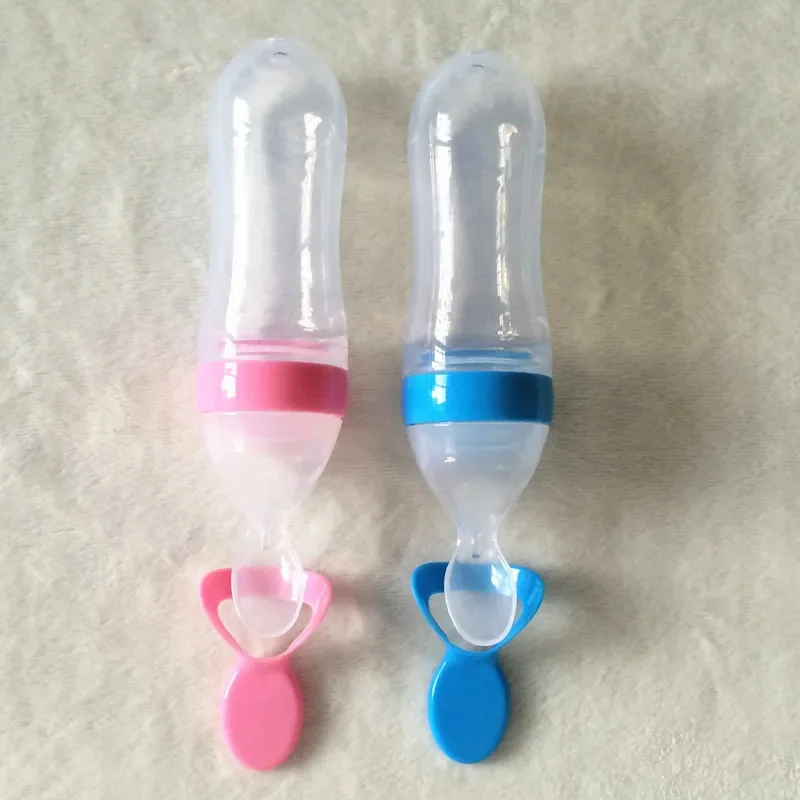 90ML Baby Feeding Bottle with Tongue Pressing Type Lip Mouth Spoon Infant Training Milk Rice Paste Squeeze Feeder Tableware
