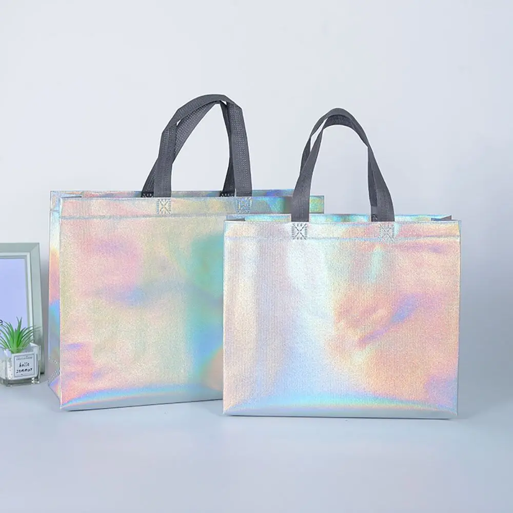 1Pcs Durable Storage Pouches Non-woven Tote Bag Gift Bag Clothing Store Shopping Bag Large Capacity Laser Shoulder Bag