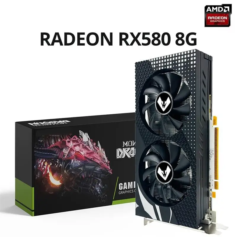 Top Radeon RX580 8G Graphics Card GDDR5 Memory Video Gaming Card PCIE3.0x16 HDMI-compatible DP DVI for Desktop AMD Card