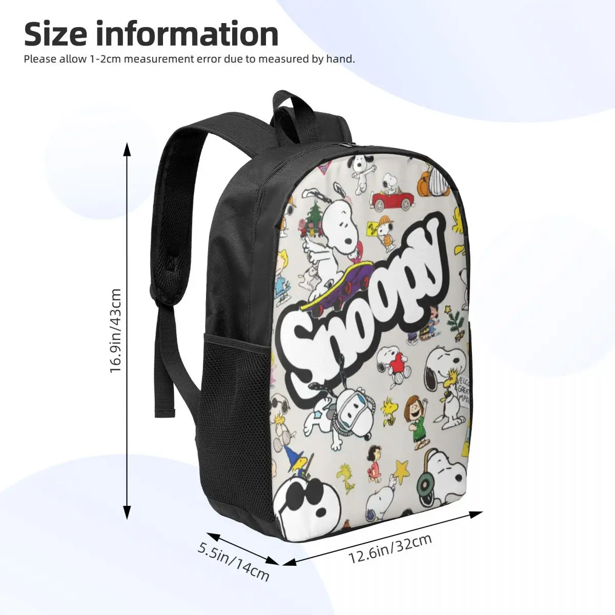 Mochila de estudante simples Snoopy de 17 polegadas – Bolsa escolar leve e espaçosa para meninos e meninas